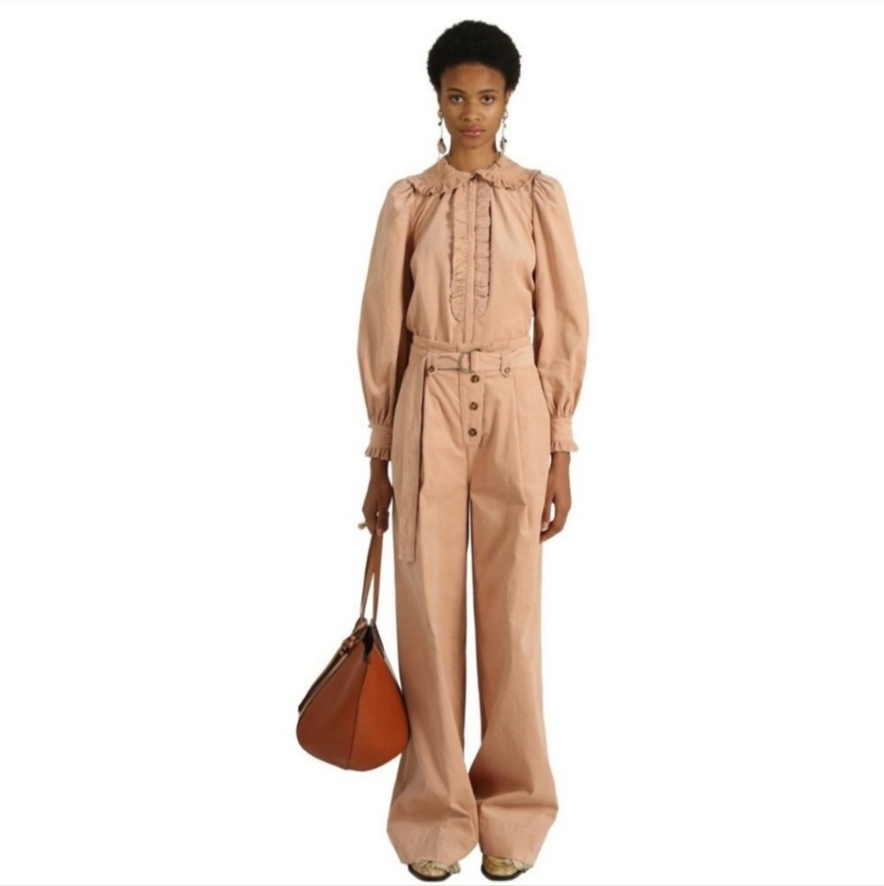 Ulla Johnson Frankie Corduroy Ruffle Tunic Top in Pale Oak Size 4